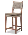 Baxton Studio Heyna Woven Rope Mahogany Counter Stool In Grey