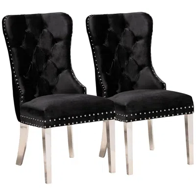 Baxton Studio Honora Black Velvet Fabric Tufted Dining Chairs Set Of 2