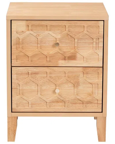 Baxton Studio Hosea Japandi Carved Honeycomb Natural 2-drawer Nightstand In Neutral