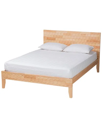 Baxton Studio Hosea Japandi Carved Honeycomb Natural King Size Platform Bed In Neutral