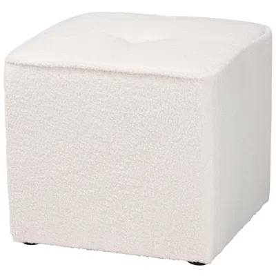 Baxton Studio Isaiah Ivory Boucle Fabric Square Ottoman In Neutral