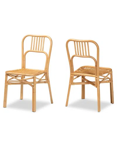 Baxton Studio Ivora Rattan 2pc Dining Chair Set In Brown
