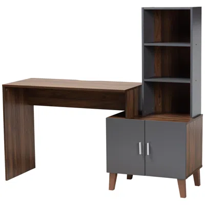Baxton Studio Jaeger 56 3/4" Wide Gray And Brown 3-shelf Storage Desk In Blue