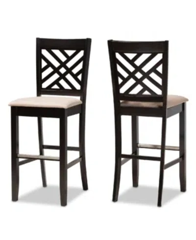 Baxton Studio Jason Modern And Contemporary Fabric Upholstered 2 Piece Bar Stool Set In Sand