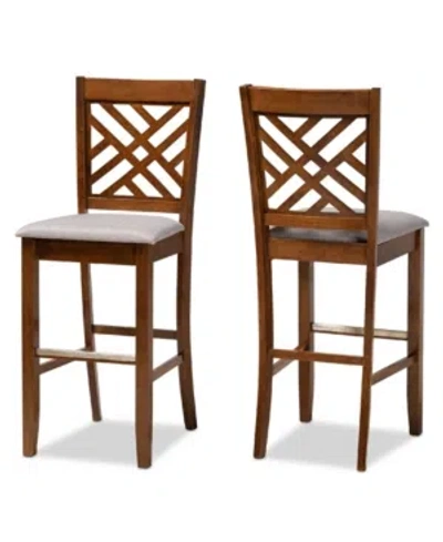 Baxton Studio Jason Modern And Contemporary Fabric Upholstered 2 Piece Bar Stool Set In Walnut Brown