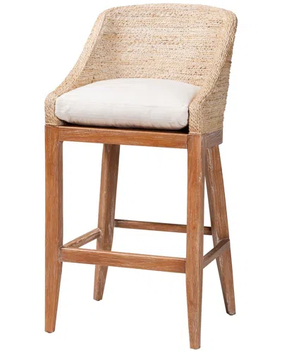 Baxton Studio Jasper Seagrass Bar Stool With Mahogany Wood Frame In Brown