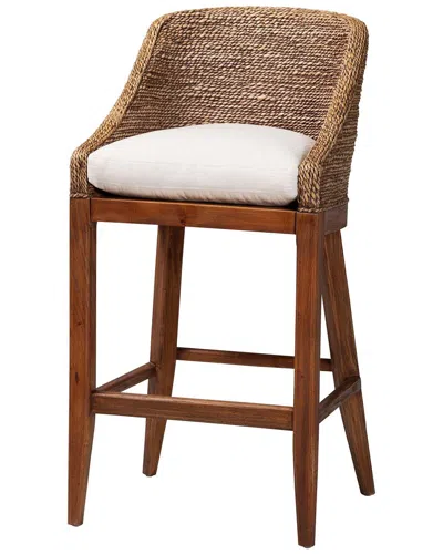 Baxton Studio Jasper Seagrass Bar Stool With Mahogany Wood Frame In Brown