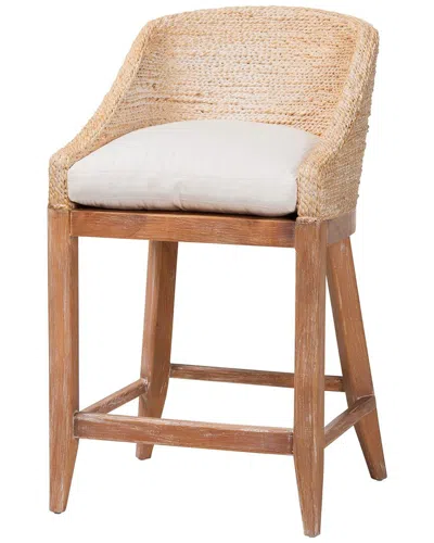 Baxton Studio Jasper Seagrass Counter Stool With Mahogany Wood Frame In Brown