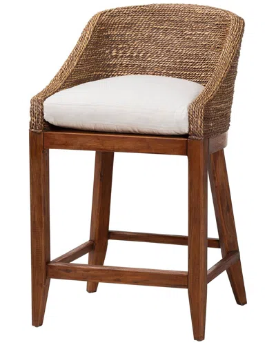 Baxton Studio Jasper Seagrass Counter Stool With Mahogany Wood Frame In Brown