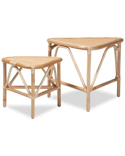 Baxton Studio Jayden Rattan 2pc End Table Set In Brown