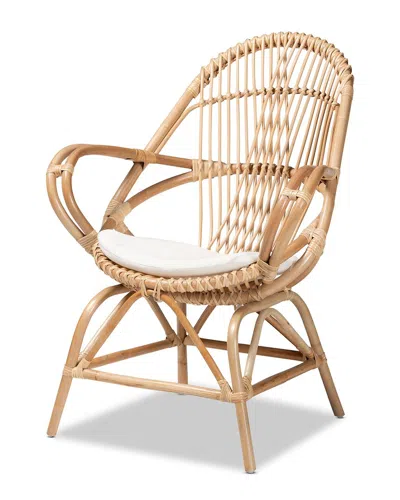 Baxton Studio Jayden White Fabric Upholstered And Rattan Accent Chair In Brown