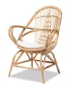 Baxton Studio Jayden White Fabric Upholstered And Rattan Accent Chair In White