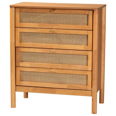 Baxton Studio Jenn Golden Brown Wood 4-drawer Chest With Rattan