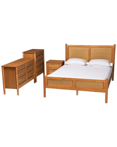 Baxton Studio Jenn Japandi 4pc Queen Size Bedroom Set In Brown