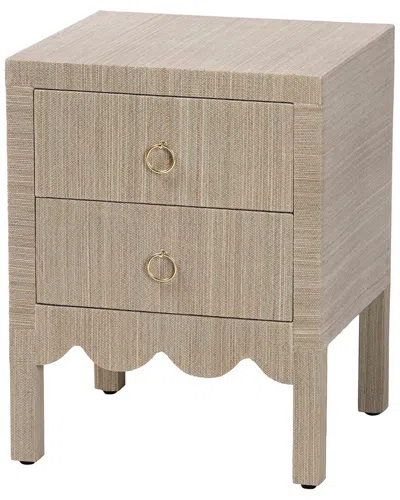 Baxton Studio Juniper Grasscloth Nightstand With Scalloped Base In Multi