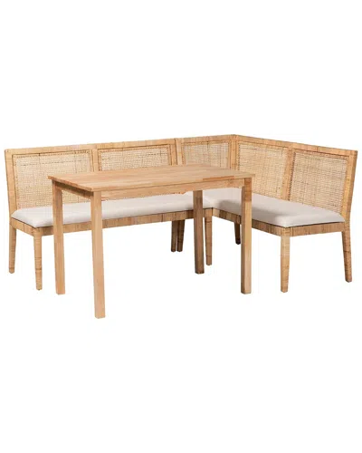 Baxton Studio Kalimantan Bohemian Rattan 3pc Dining Nook Set In Neutral