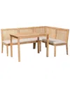 Baxton Studio Kalimantan Bohemian Rattan 3pc Dining Nook Set