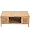 Baxton Studio Kalimantan Bohemian Rattan & Mahogany Wood Square Coffee Table In Brown