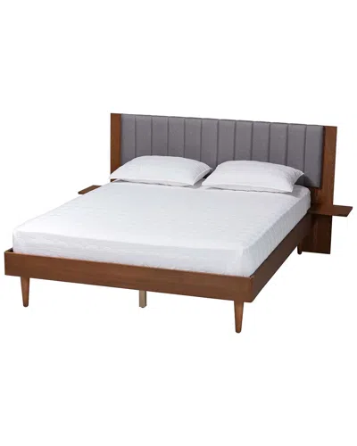 Baxton Studio Kalista Transitional Modern Fabric & Wood Queen Size Bed With  Built-in Side Tables In Grey