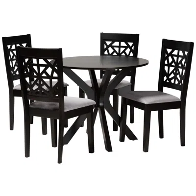 Baxton Studio Karel Espresso Brown Wood Gray Fabric 5-piece Dining Set