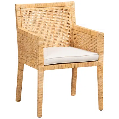 Baxton Studio Karis Natural Wood And Rattan Armchair In Brown