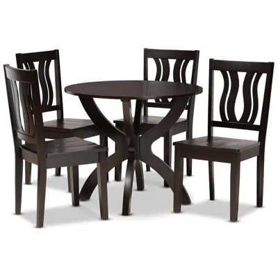 Baxton Studio Karla Dark Brown Wood 5-piece Dining Table And Chair Set