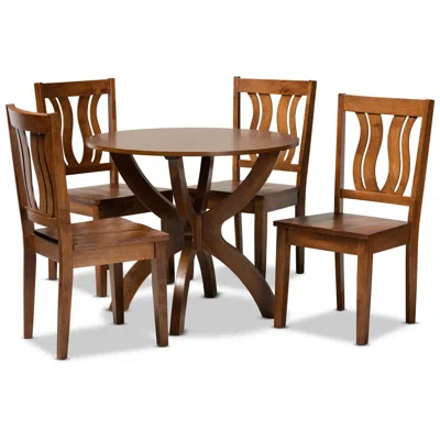 Baxton Studio Karla Walnut Brown Wood 5-piece Dining Table And Chair Set