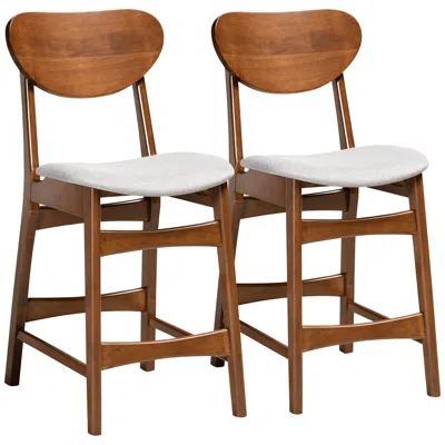 Baxton Studio Katya 24" Gray Fabric Counter Stools Set Of 2 In Brown