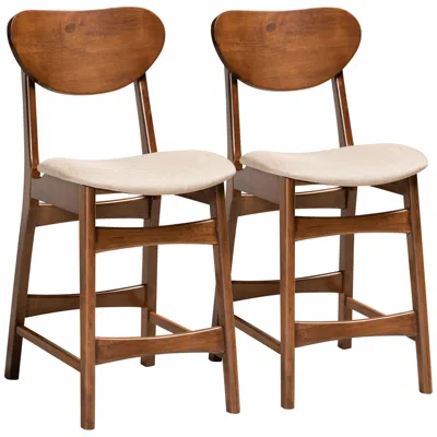 Baxton Studio Katya 24" Sand Fabric Counter Stools Set Of 2 In Brown