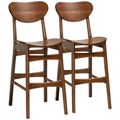 Baxton Studio Katya 28 3/4" Walnut Brown Bar Stools Set Of 2
