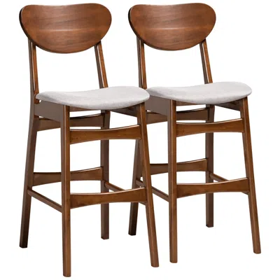 Baxton Studio Katya 29" Gray Fabric Bar Stools Set Of 2 In Brown