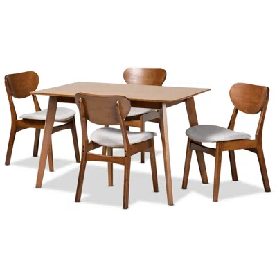 Baxton Studio Katya Gray Fabric 5-piece Dining Set In Brown