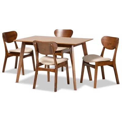 Baxton Studio Katya Sand Fabric 5-piece Dining Set In Brown