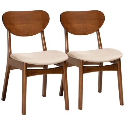 Baxton Studio Katya Sand Fabric Dining Chairs Set Of 2 In Brown