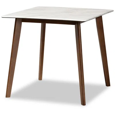 Baxton Studio Kaylee 31 1/2"w Walnut Brown Wood And Marble Dining Table