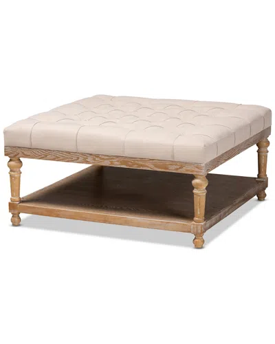 Baxton Studio Kelly Modern & Rustic Beige Linen Fabric Upholstered & Greywashed Wood Cocktail Ottoma
