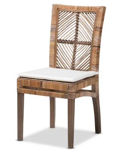 Baxton Studio Laluna Modern Bohemian Natural Rattan Dining Chair With Cushion In Grey