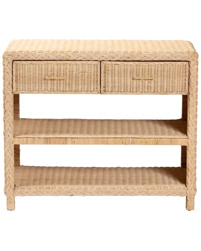 BAXTON STUDIO BAXTON STUDIO LANICA BRAIDED RATTAN CONSOLE TABLE WITH DRAWERS & SHELVES