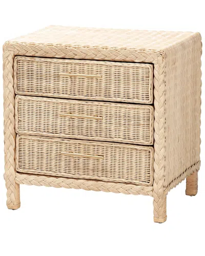 Baxton Studio Lanica Japandi Sun Bleached Rattan 3-drawer Nightstand In Brown