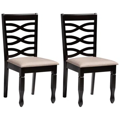 Baxton Studio Lanier Sand Fabric Upholstered 2-piece Wood Dining Chair Set In Black