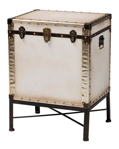Baxton Studio Laura Vintage Canvas Lift-top Trunk End Table In White