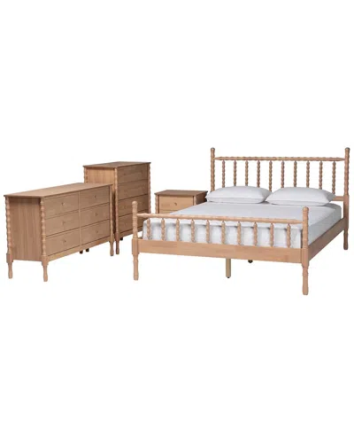 Baxton Studio Laurent Bamboo-style 4pc Queen Bedroom Set In Brown