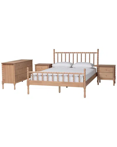 Baxton Studio Laurent Bamboo-style 4pc Queen Bedroom Set In Brown