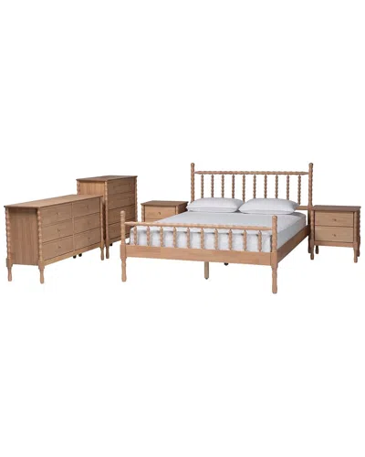 Baxton Studio Laurent Bamboo-style 5pc Queen Bedroom Set In Brown