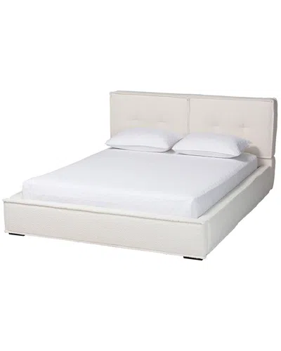 BAXTON STUDIO BAXTON STUDIO LAVERICK MODERN BOUCLE QUEEN PLATFORM BED WITH BORDER PIPING