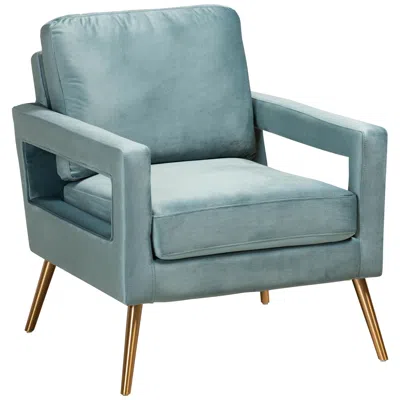 Baxton Studio Leland 29" Wide Modern Light Blue Velvet Fabric Armchair