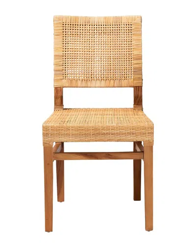 Baxton Studio Lesia Rattan And Wood 2pc Dining Chair Set In Brown