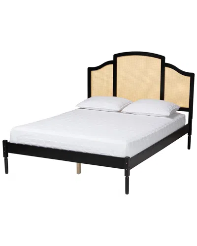 Baxton Studio Librina Classic & Traditional Black Finished Wood Queen Size  Platform Bed With Woven In Animal Print