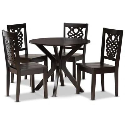 Baxton Studio Liese Dark Brown Wood 5-piece Dining Table And Chair Set