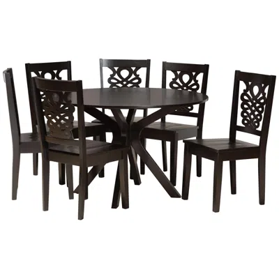 Baxton Studio Liese Dark Brown Wood 7-piece Dining Table And Chair Set